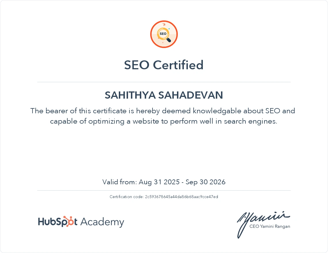 SEO Certification from Hubspot Academy